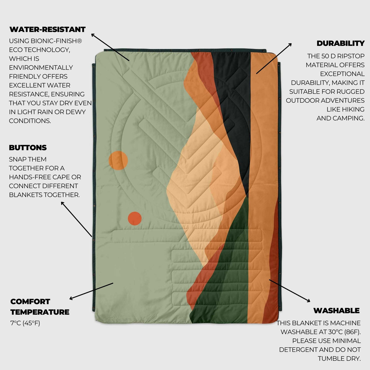 VOITED CloudTouch® Indoor/Outdoor Camping Blanket -Jasper / Tree Green