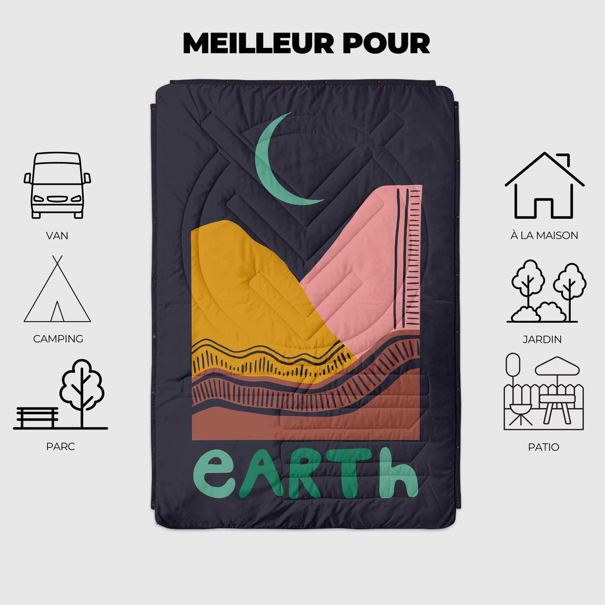 VOITED Fleece Outdoor Camping Blanket - Earth