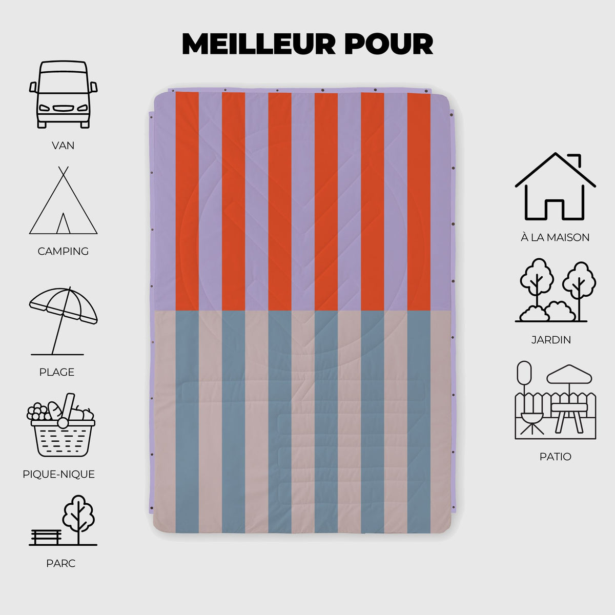 VOITED Recycled Ripstop Outdoor Camping Blanket - Arctic Mist/Digital Lavender