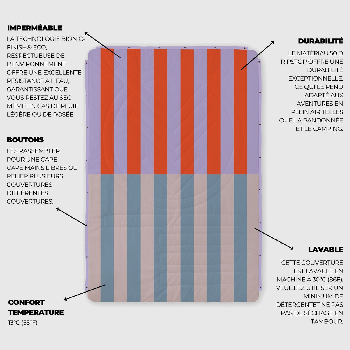 VOITED Recycled Ripstop Outdoor Camping Blanket - Arctic Mist/Digital Lavender