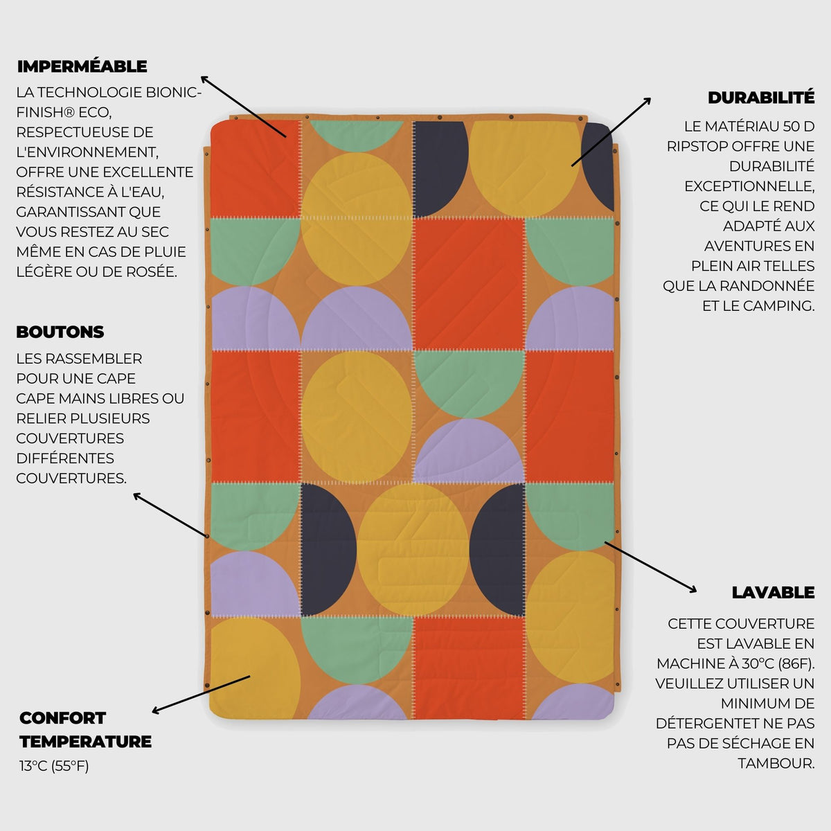 VOITED Recycled Ripstop Outdoor Camping Blanket - Blushing Peach/Sundial