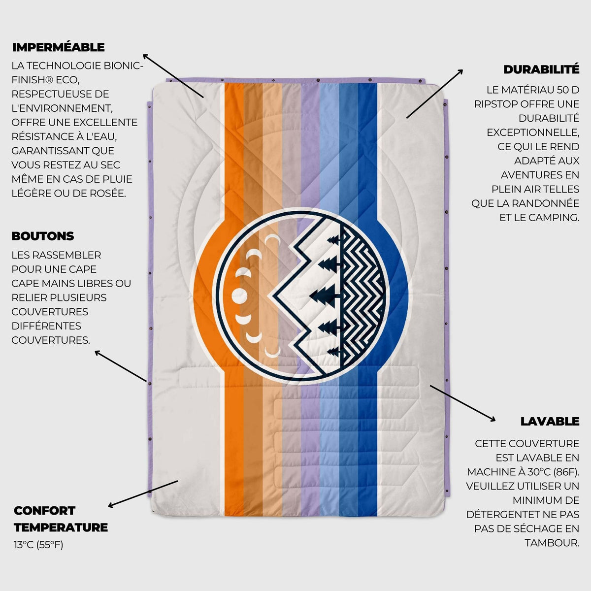 VOITED Recycled Ripstop Outdoor Camping Blanket - Camp Vibes Powder/Lavender