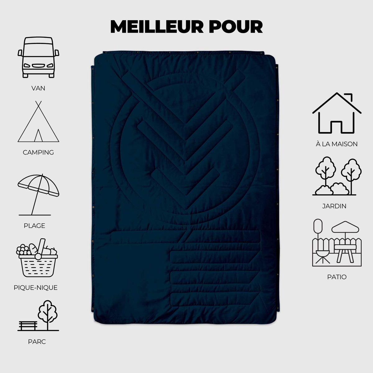 VOITED Recycled Ripstop Outdoor Camping Blanket - Ocean Navy/Cameo Green