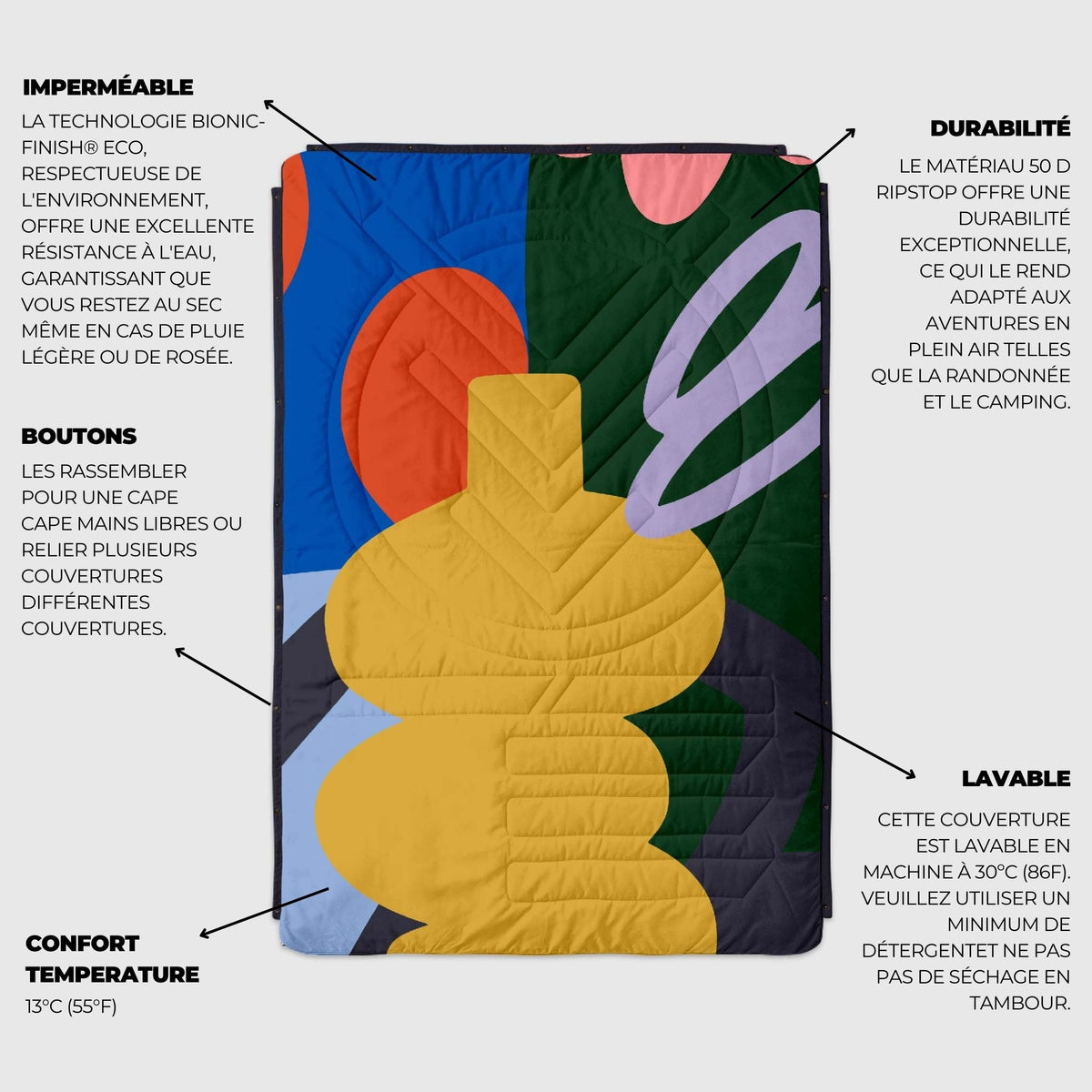 VOITED Recycled Ripstop Outdoor Camping Blanket - Out The Window/Graphite