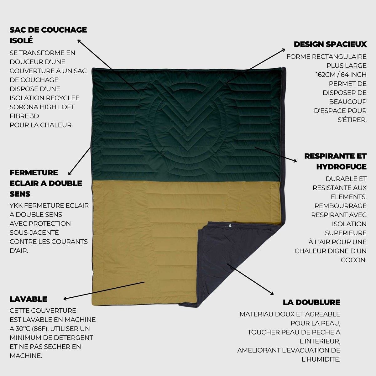 VOITED Slumber Zip Sack Blanket - Green Gables / Dusty Sand