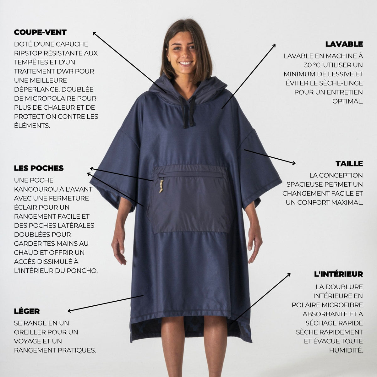 VOITED Micro Fleece Poncho - Ocean Navy/Ethno
