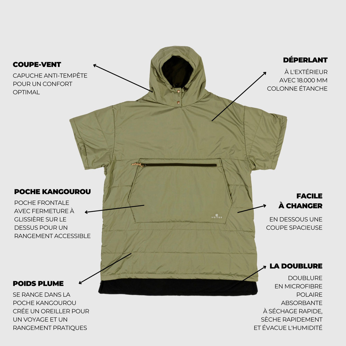VOITED 3rd Edition Outdoor Poncho for Surfing, Camping, Vanlife & Wild Swimming - Olive
