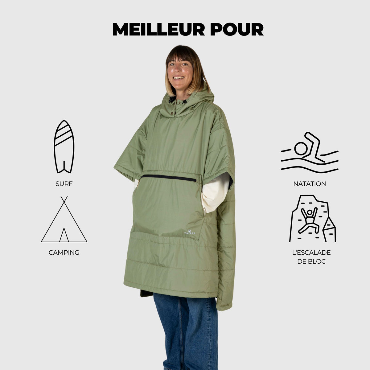 VOITED 3rd Edition Outdoor Poncho for Surfing, Camping, Vanlife & Wild Swimming - Olive