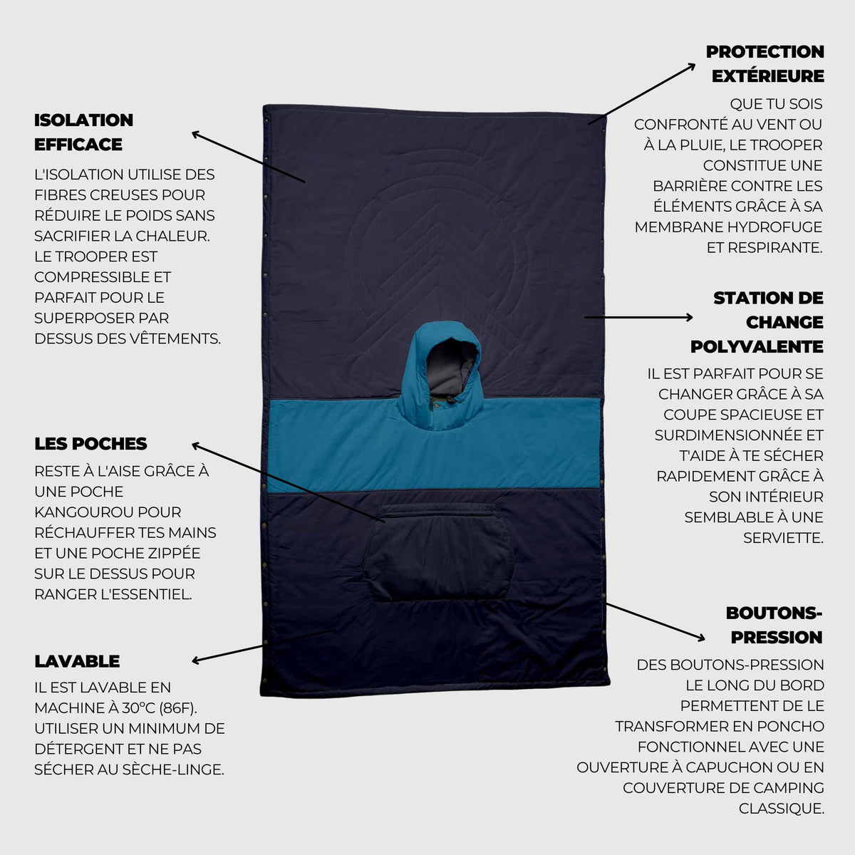 VOITED Couverture poncho Trooper Outdoor Premium - Blue Steel / Graphite