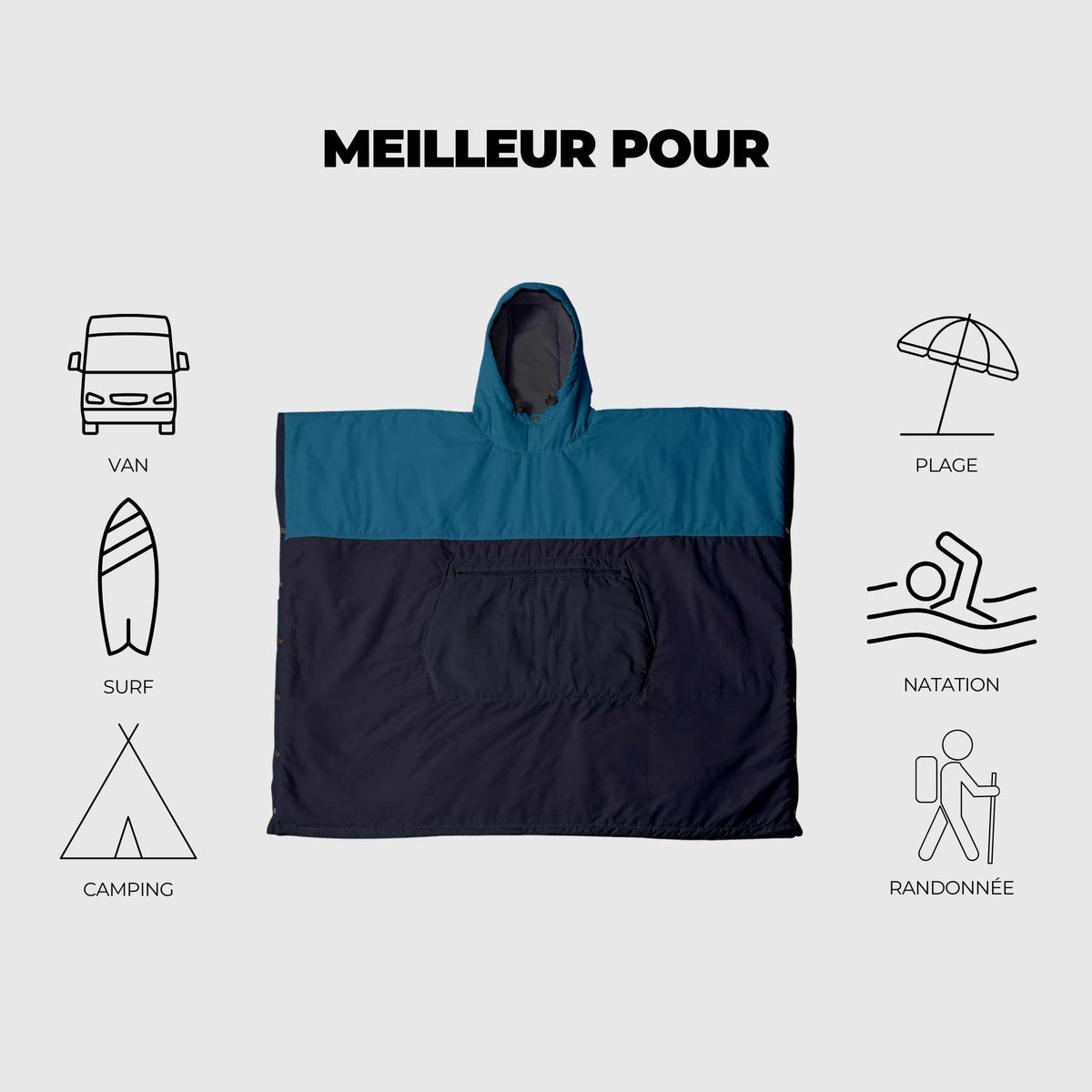 VOITED Couverture poncho Trooper Outdoor Premium - Blue Steel / Graphite