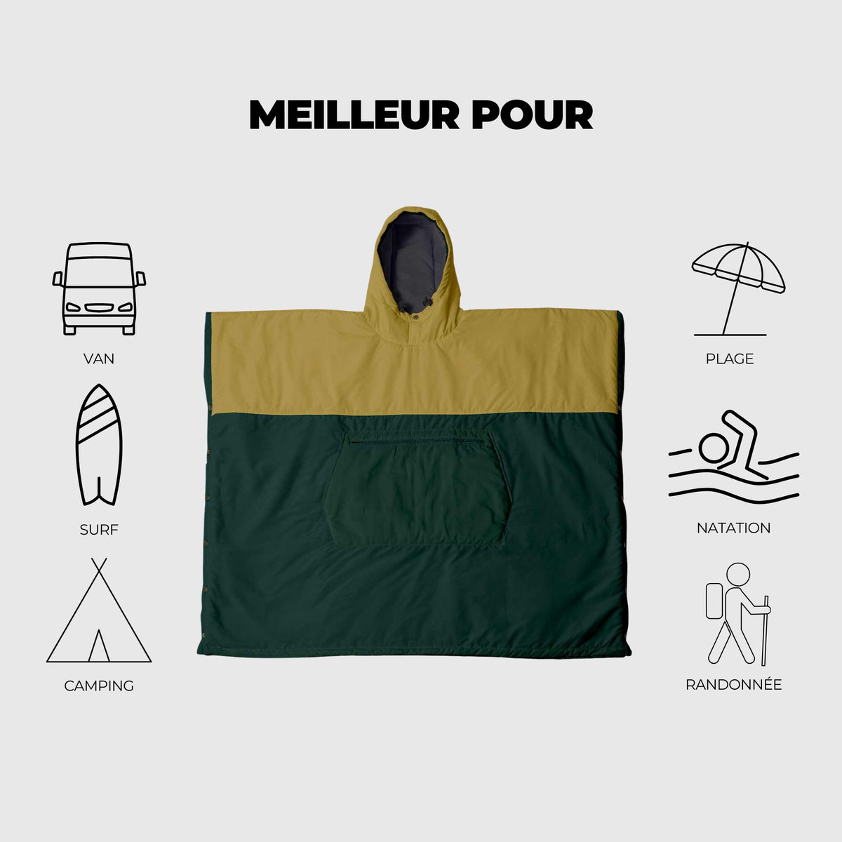 VOITED Couverture poncho Trooper Outdoor Premium - Green Gables / Dusty Sand
