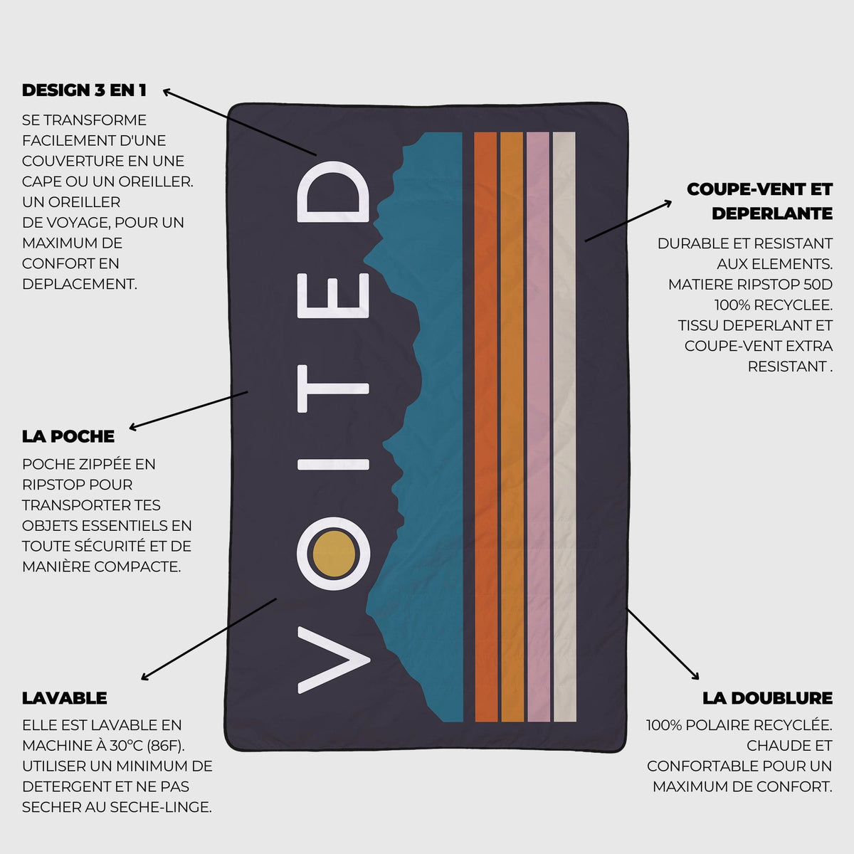 VOITED NeckPack Travel Blanket - Peaks