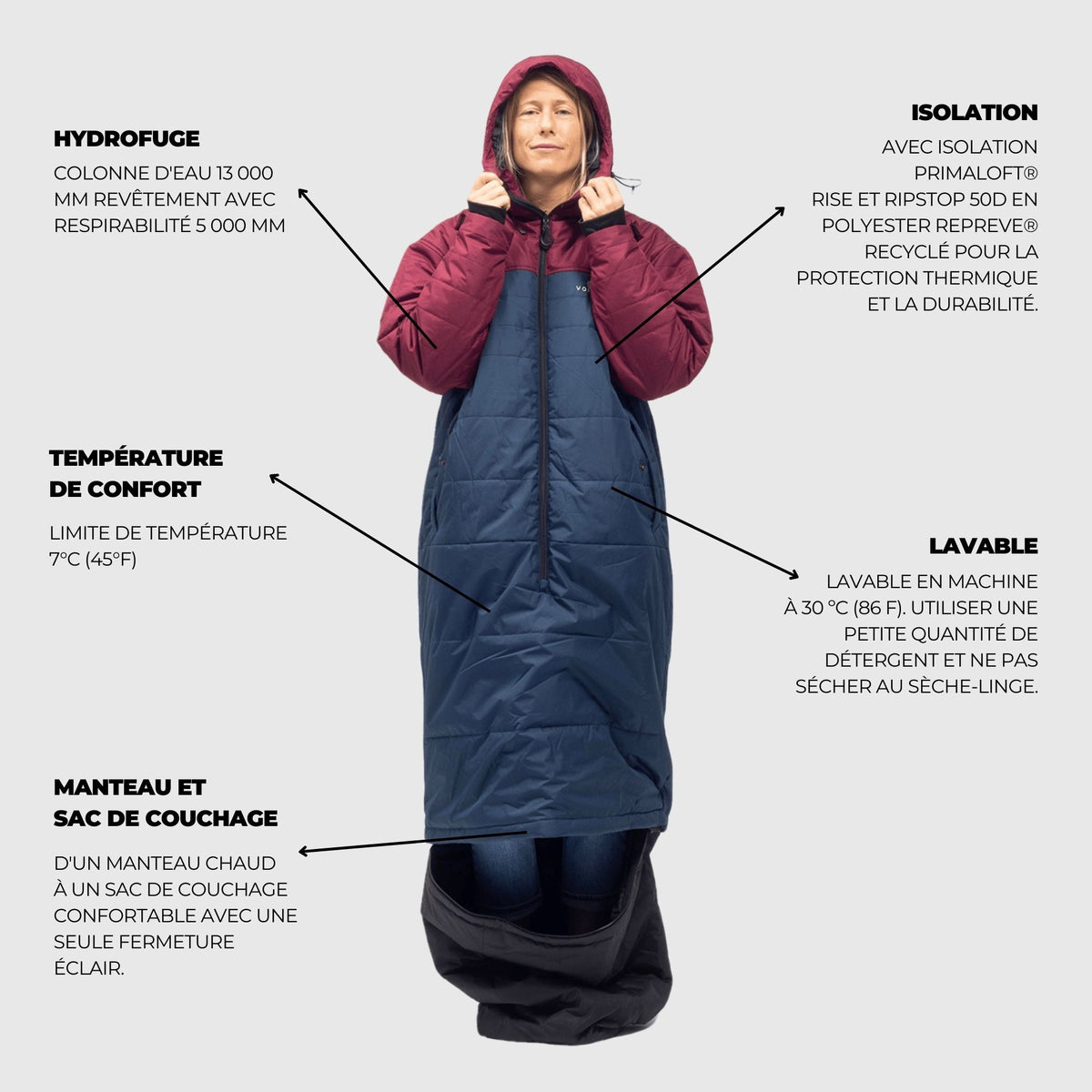 VOITED Premium Slumber Jacket for Camping, Vanlife & Indoor - Cardinal / Navy / Black