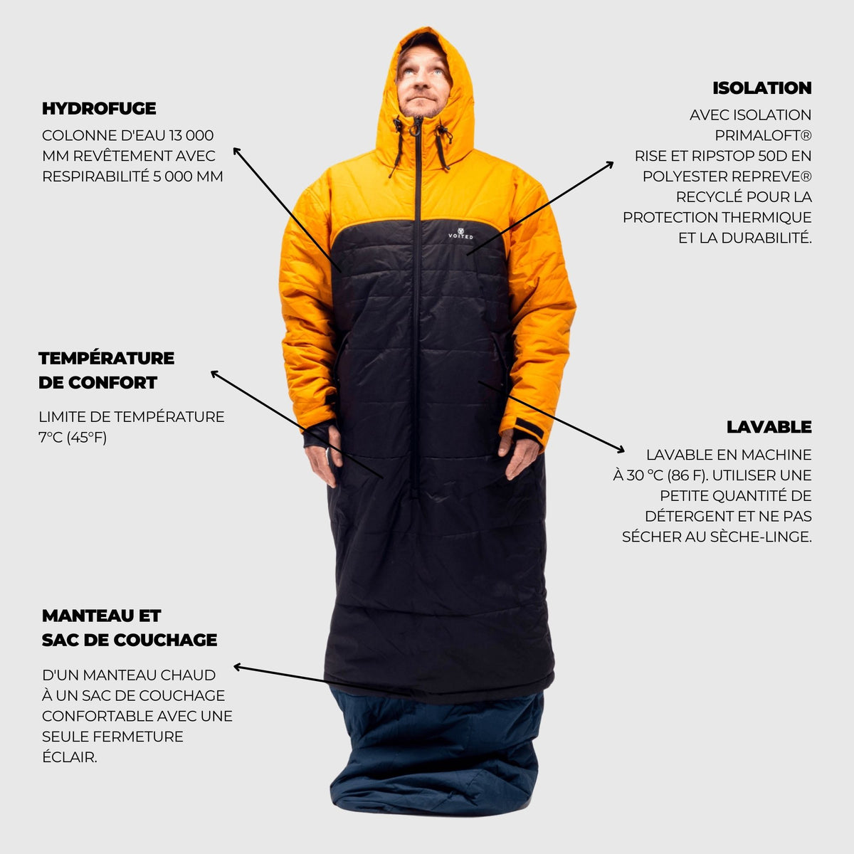 VOITED Premium Slumber Jacket for Camping, Vanlife & Indoor - Desert / Black / Navy