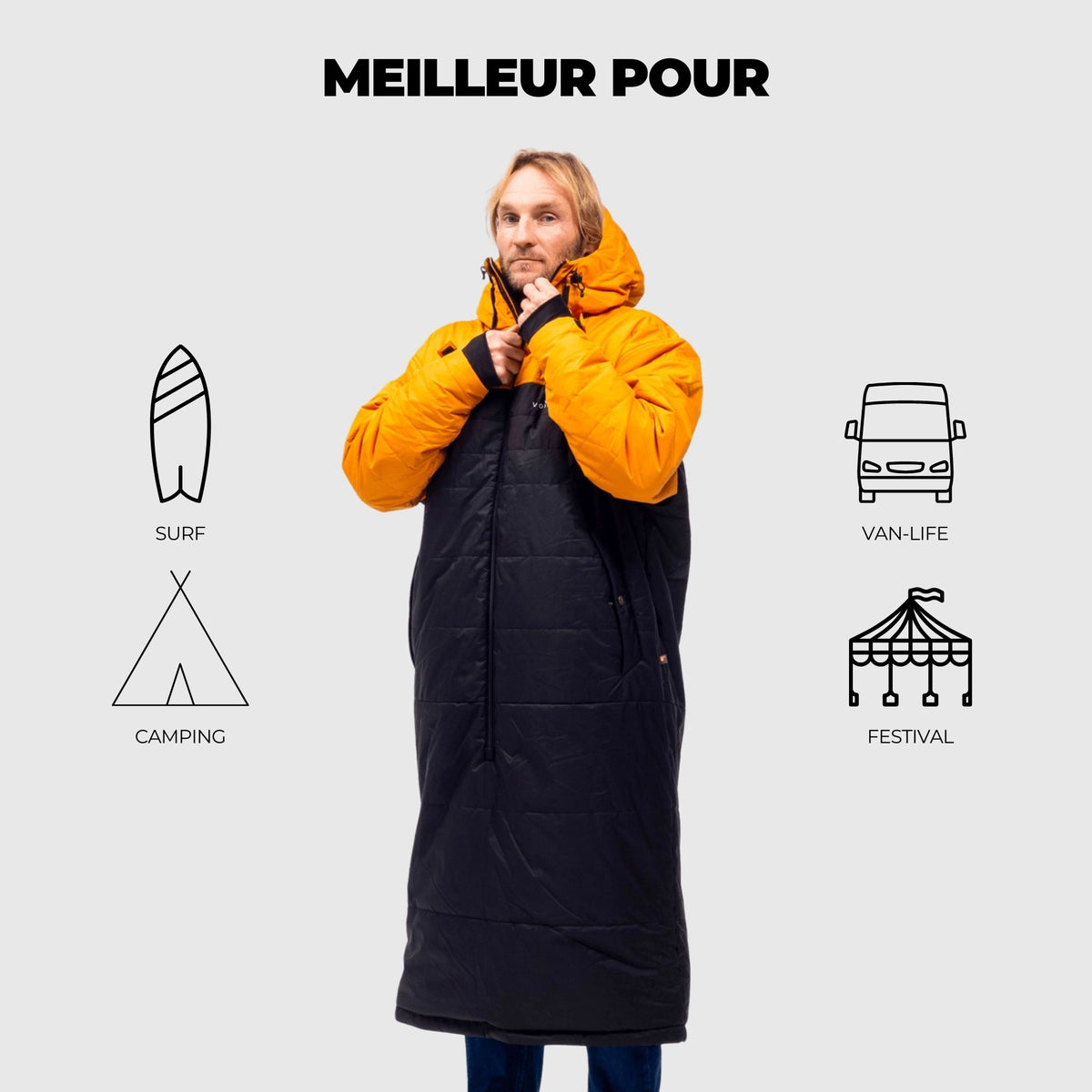 VOITED Premium Slumber Jacket for Camping, Vanlife & Indoor - Desert / Black / Navy