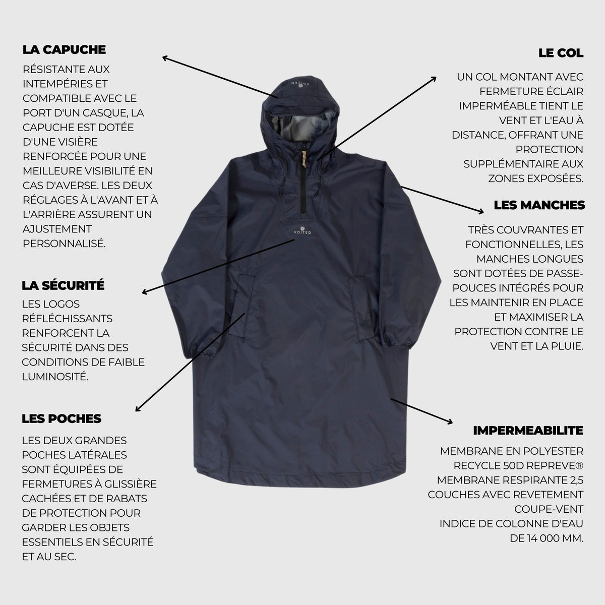 VOITED Rain Poncho Graphite