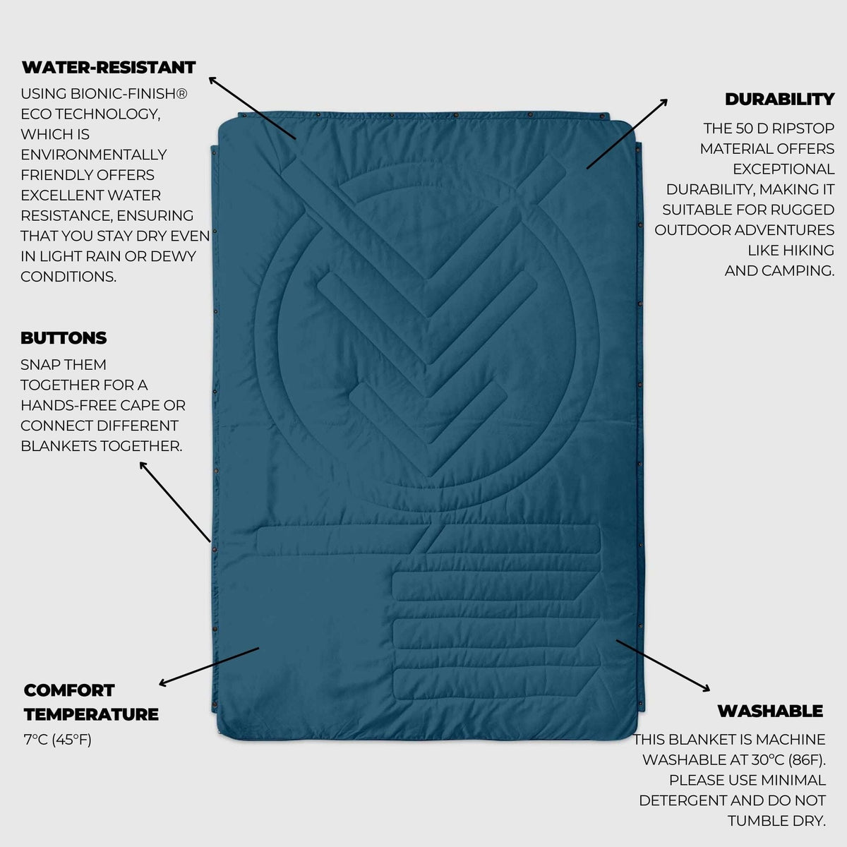 VOITED CloudTouch® Indoor/Outdoor Camping Blanket - Blue Steel Blankets VOITED 
