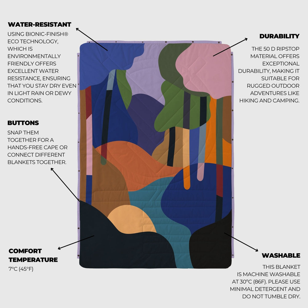 VOITED CloudTouch® Indoor/Outdoor Camping Blanket - Bubbly Forest