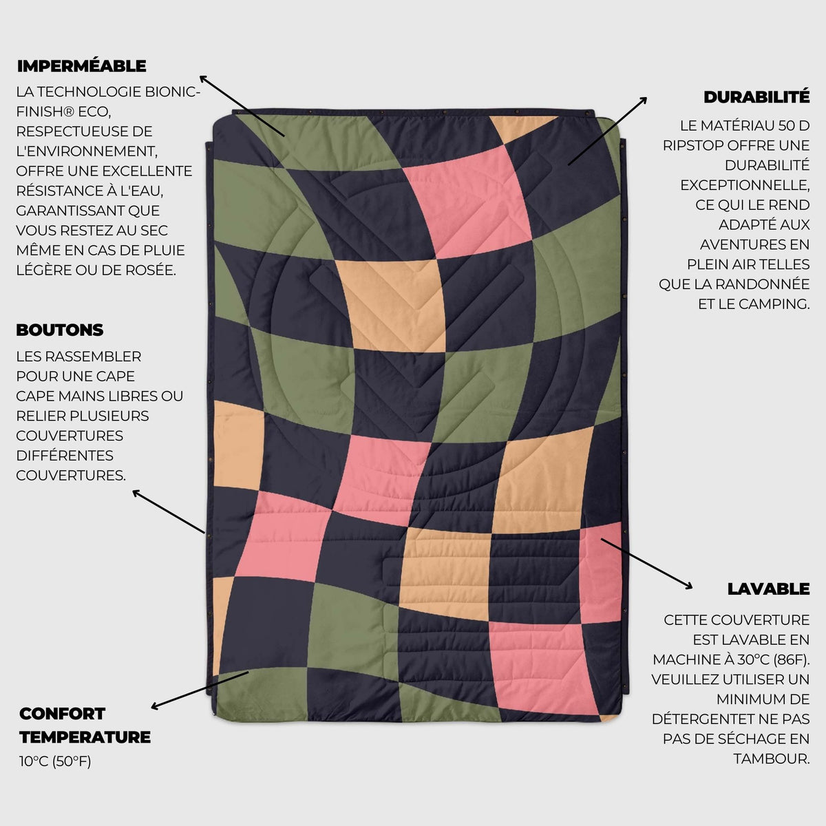 VOITED Fleece Outdoor Camping Blanket - Wavecheck