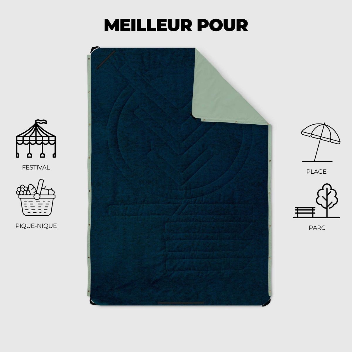 VOITED Compact Picnic & Beach Blanket - Ocean Navy/Cameo Green
