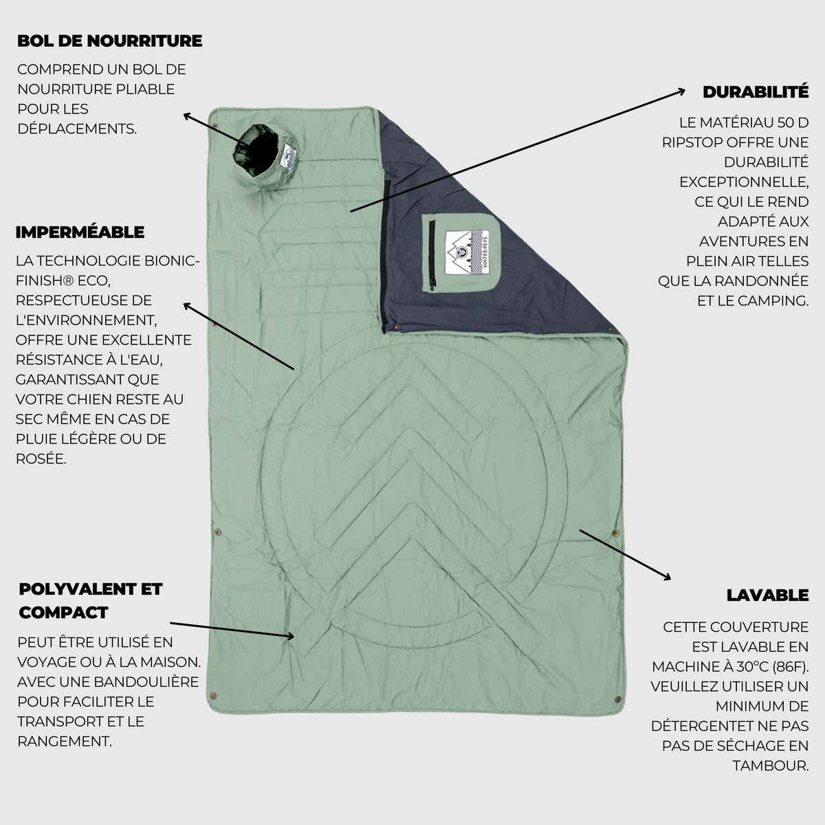 VOITED Quilted Premium Recycled Pet Blanket - Cameo Green