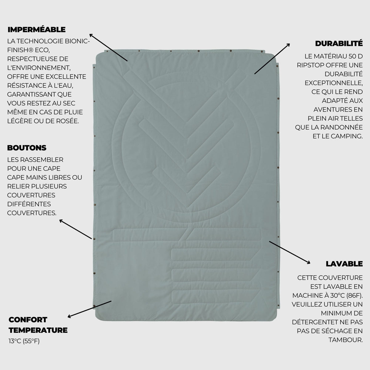VOITED Recycled Ripstop Outdoor Camping Blanket - Eucalyptus