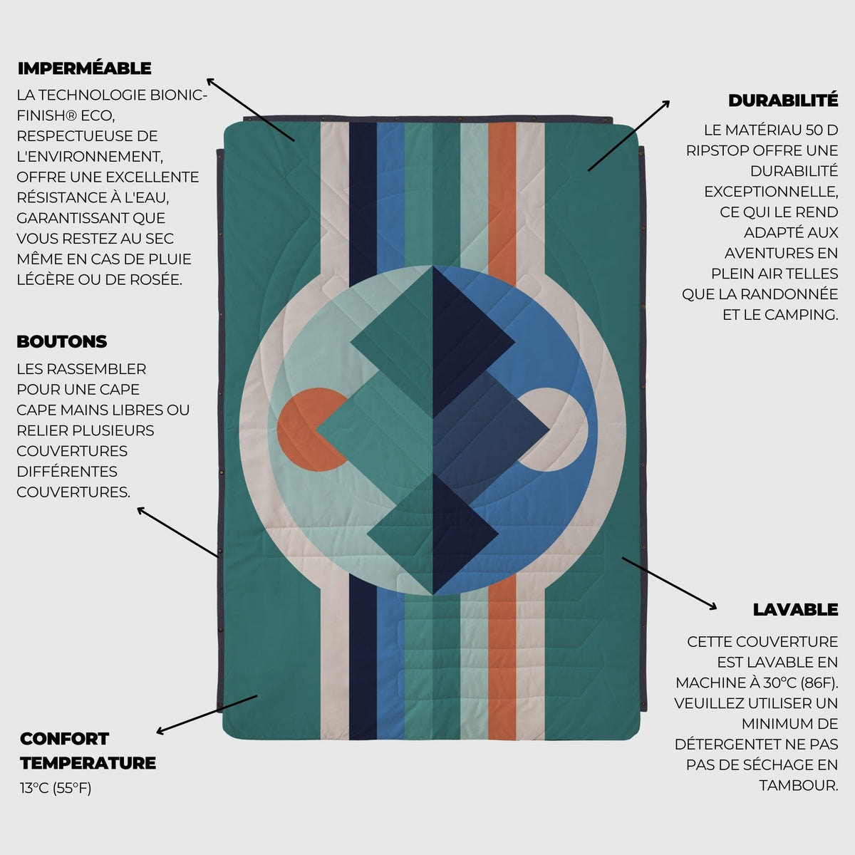 VOITED Recycled Ripstop Outdoor Camping Blanket - Luna Creek