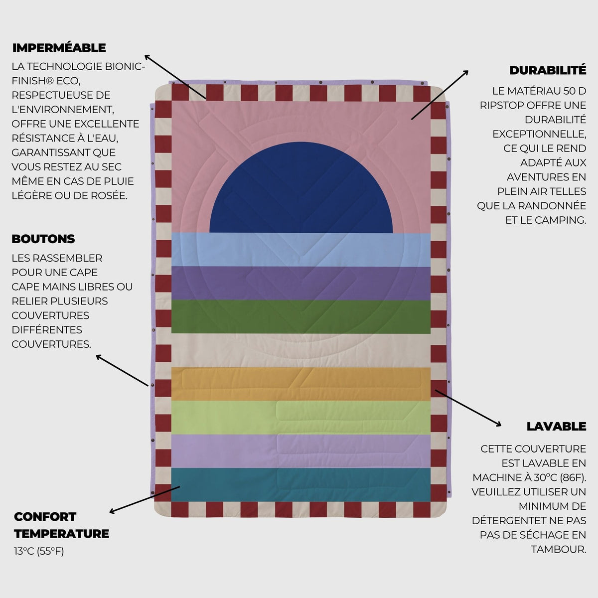 VOITED Recycled Ripstop Outdoor Camping Blanket - Moon River