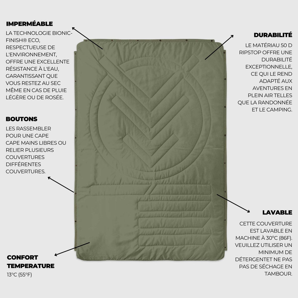 VOITED Recycled Ripstop Outdoor Camping Blanket - Olive/Mountain Spring