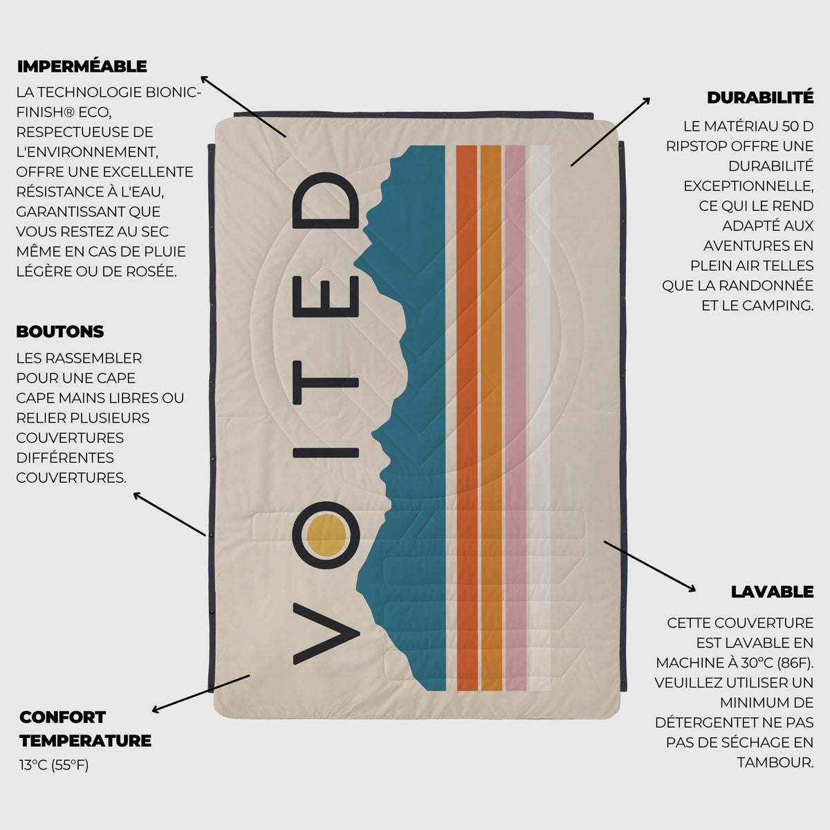 VOITED Recycled Ripstop Outdoor Camping Blanket - Snowy Peak