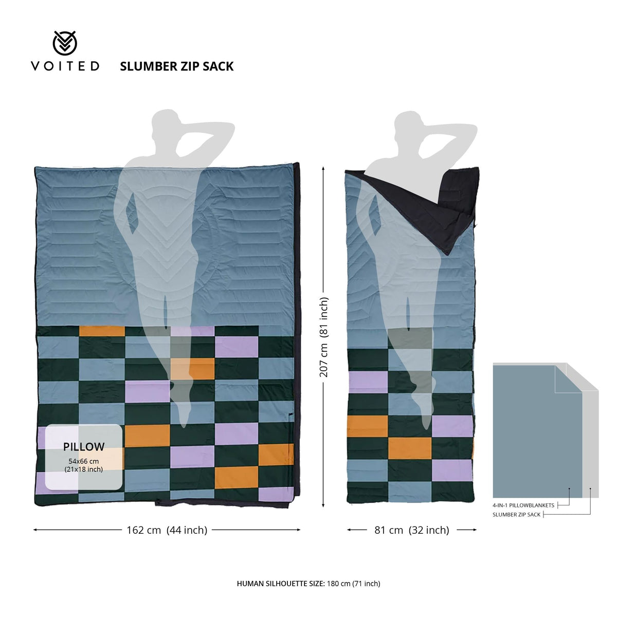 VOITED Slumber Zip Sack Blanket - Green Gabels / Dusty Sand