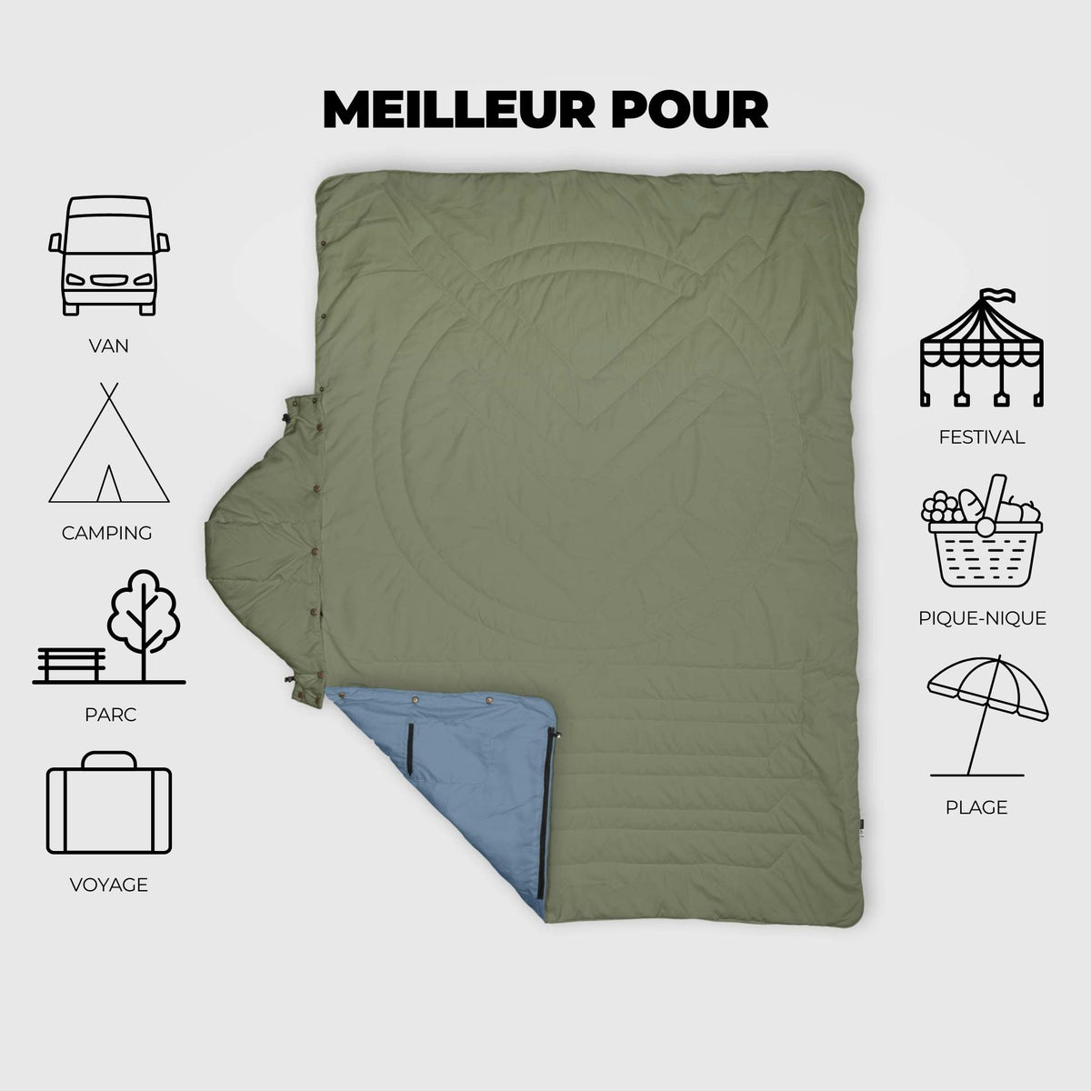 VOITED Recycled Ripstop Travel Blanket - Olive/Mountain Spring