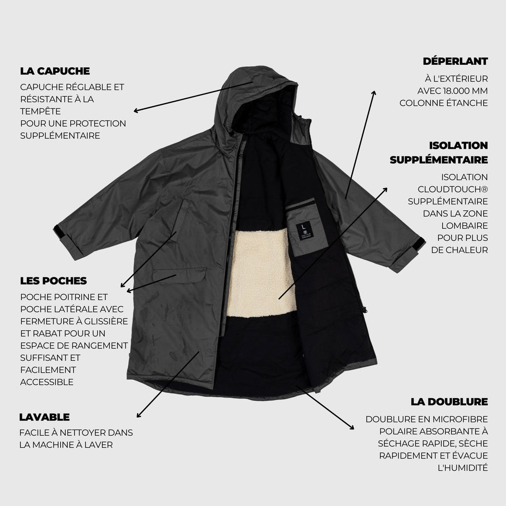 VOITED 3rd Edition Outdoor Change Robe & Drycoat for Surfing, Camping, Vanlife & Wild Swimming  - Black