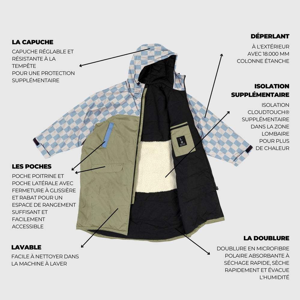 VOITED 3rd Edition Outdoor Change Robe & Drycoat for Surfing, Camping, Vanlife & Wild Swimming - Blue Dancer