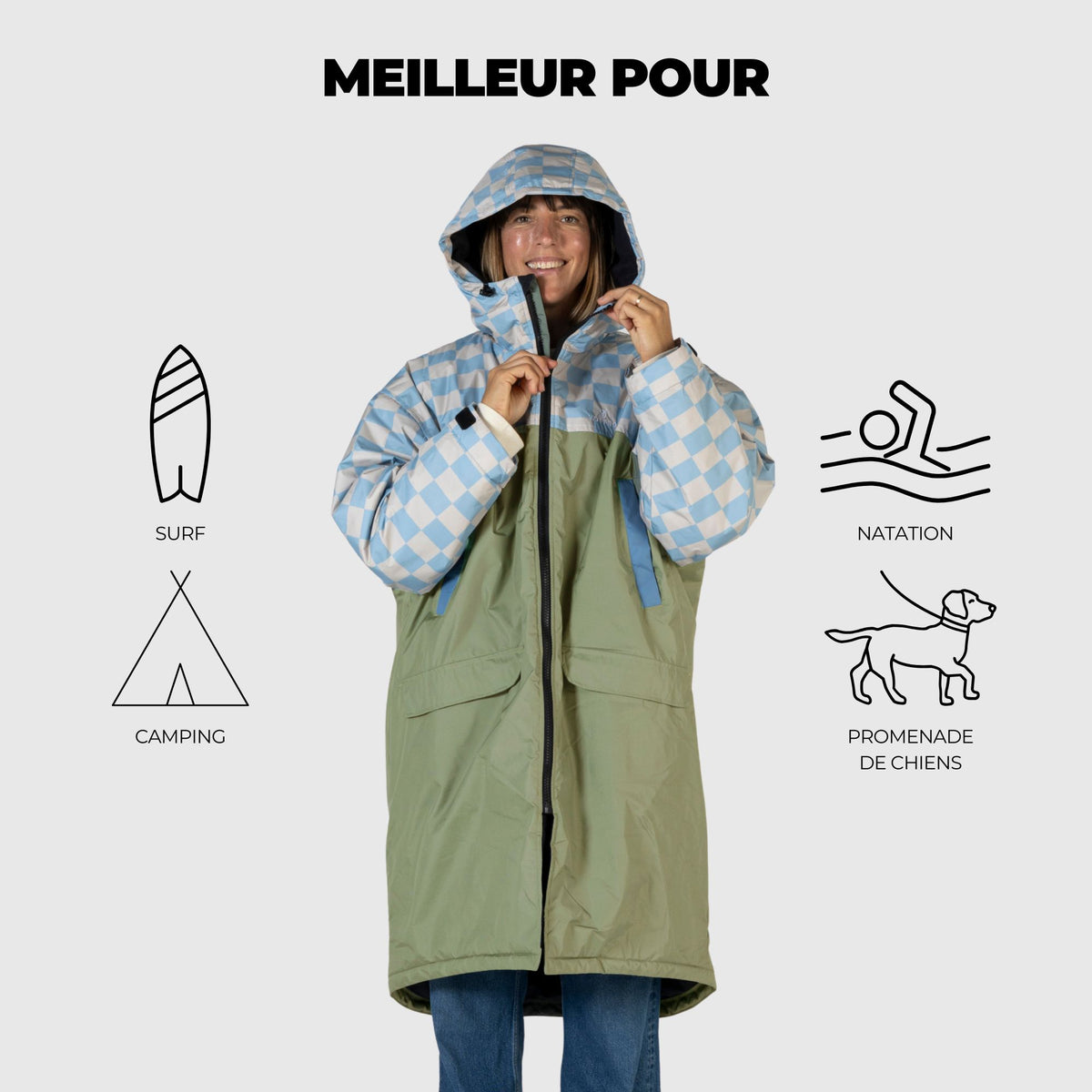 VOITED 3rd Edition Outdoor Change Robe & Drycoat for Surfing, Camping, Vanlife & Wild Swimming - Blue Dancer