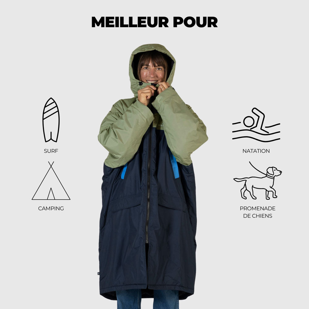 VOITED 3rd Edition Outdoor Change Robe & Drycoat for Surfing, Camping, Vanlife & Wild Swimming  - Ocean Navy/Olive