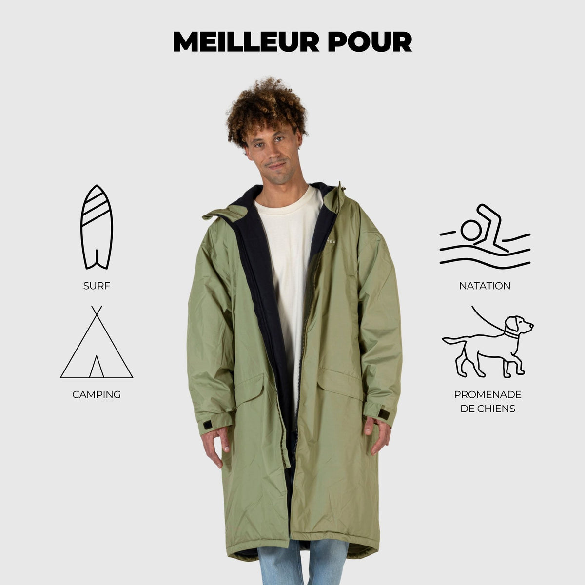 VOITED 3rd Edition Outdoor Change Robe & Drycoat for Surfing, Camping, Vanlife & Wild Swimming - Olive