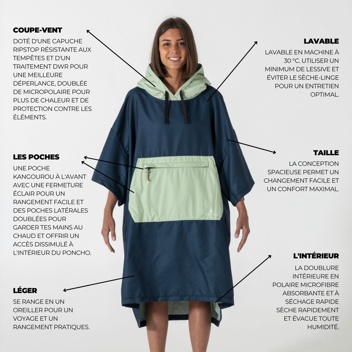 VOITED Micro Fleece Poncho - Ocean Navy/Cameo Green
