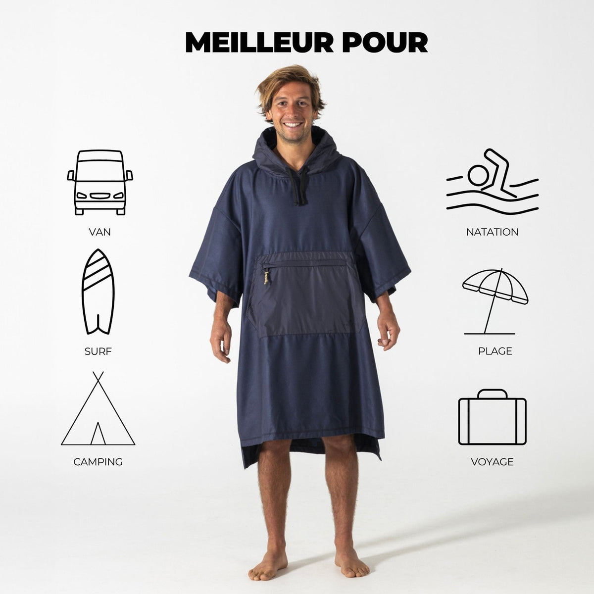VOITED Micro Fleece Poncho - Ocean Navy/Ethno