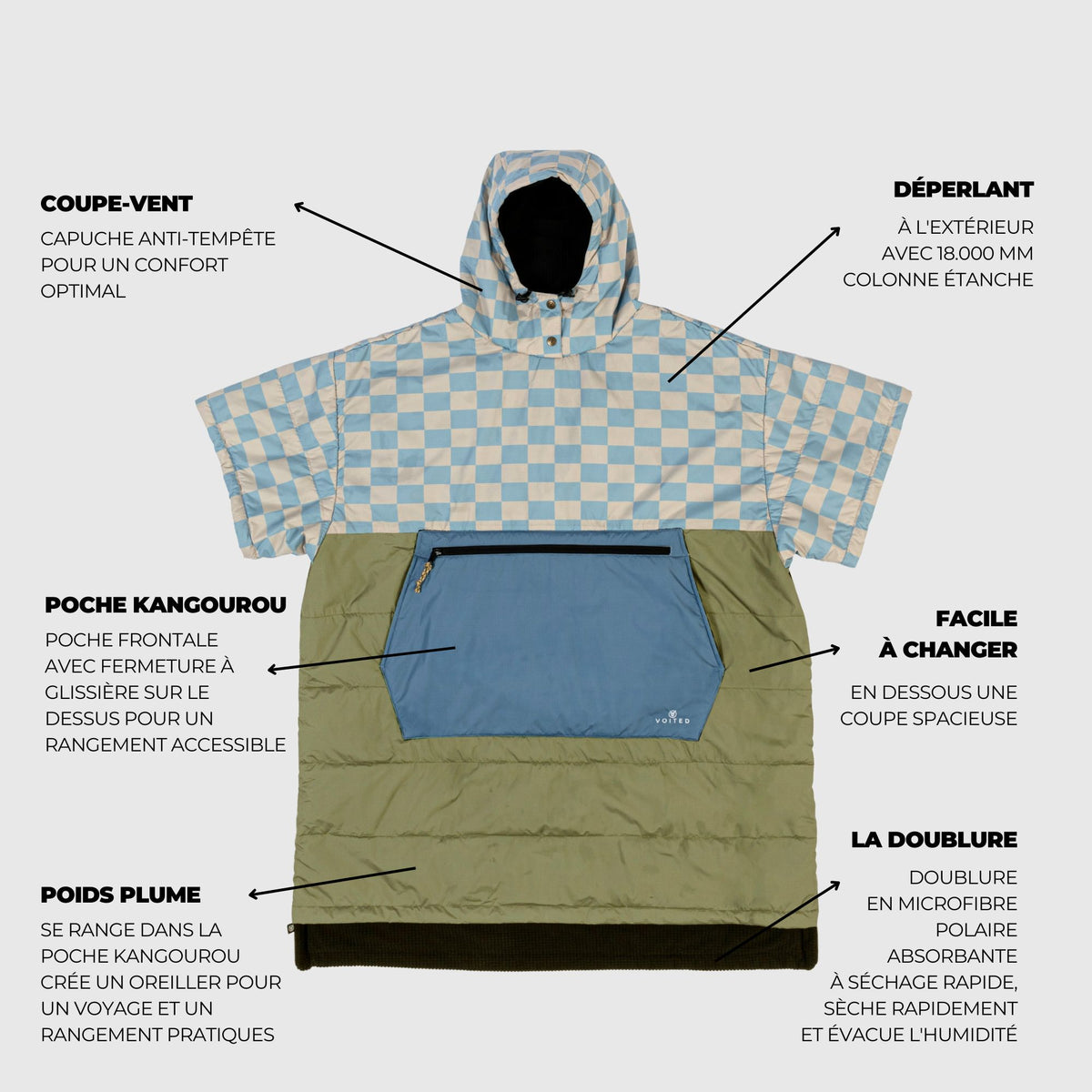 VOITED 3rd Edition Outdoor Poncho for Surfing, Camping, Vanlife & Wild Swimming - Blue Dancer