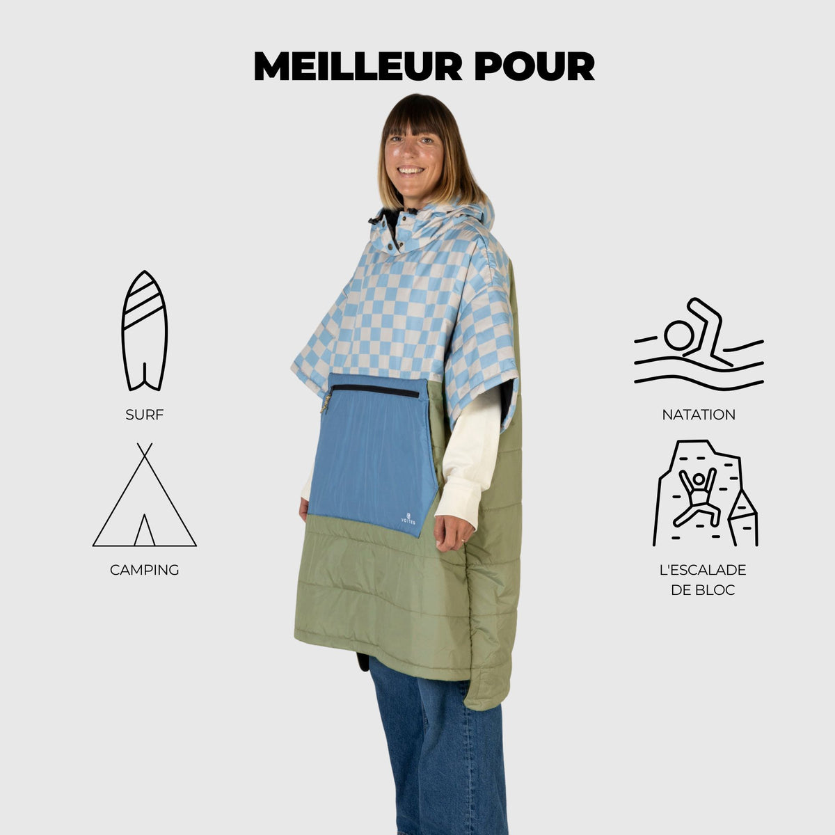 VOITED 3rd Edition Outdoor Poncho for Surfing, Camping, Vanlife & Wild Swimming - Blue Dancer