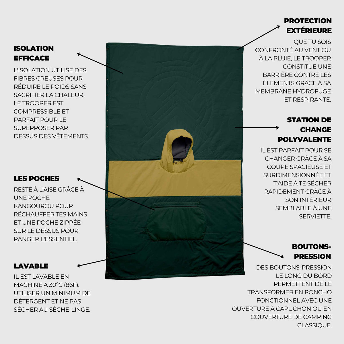 VOITED Couverture poncho Trooper Outdoor Premium - Green Gabels / Dusty Sand