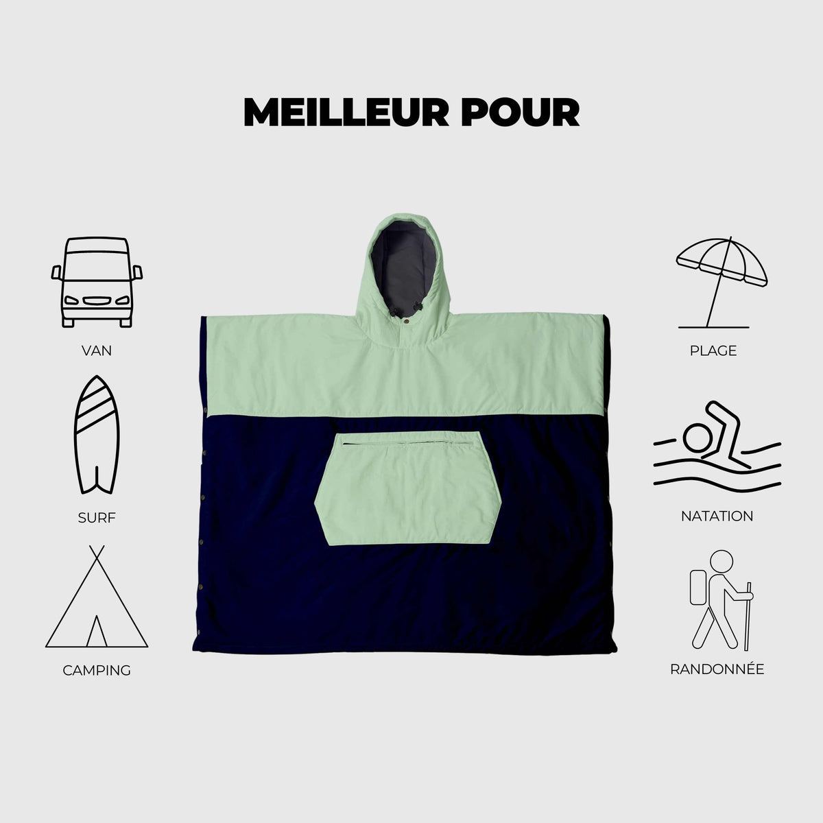 VOITED Couverture poncho Trooper Outdoor Premium - Ocean Navy / Cameo Green