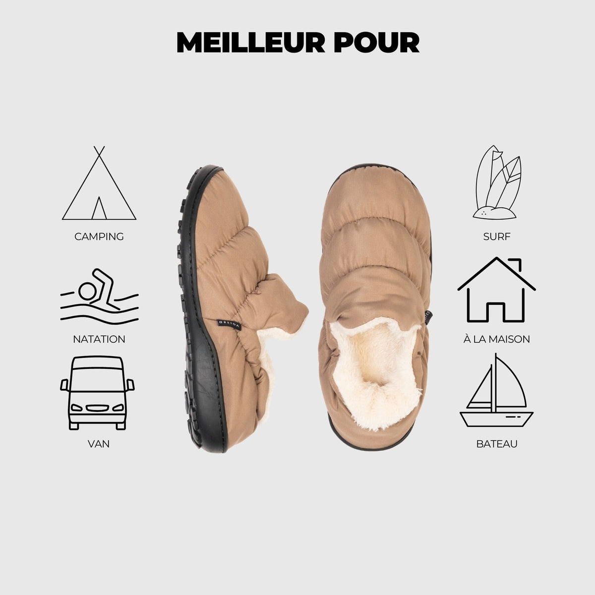 VOITED CloudTouch® Slippers - Lightweight, Indoor/Outdoor Fleece-Lined Camping Slippers -Mudstone