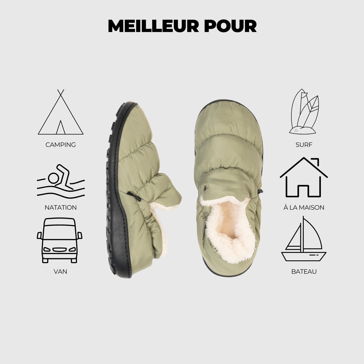 VOITED CloudTouch® Slippers - Lightweight, Indoor/Outdoor Fleece-Lined Camping Slippers -Sage