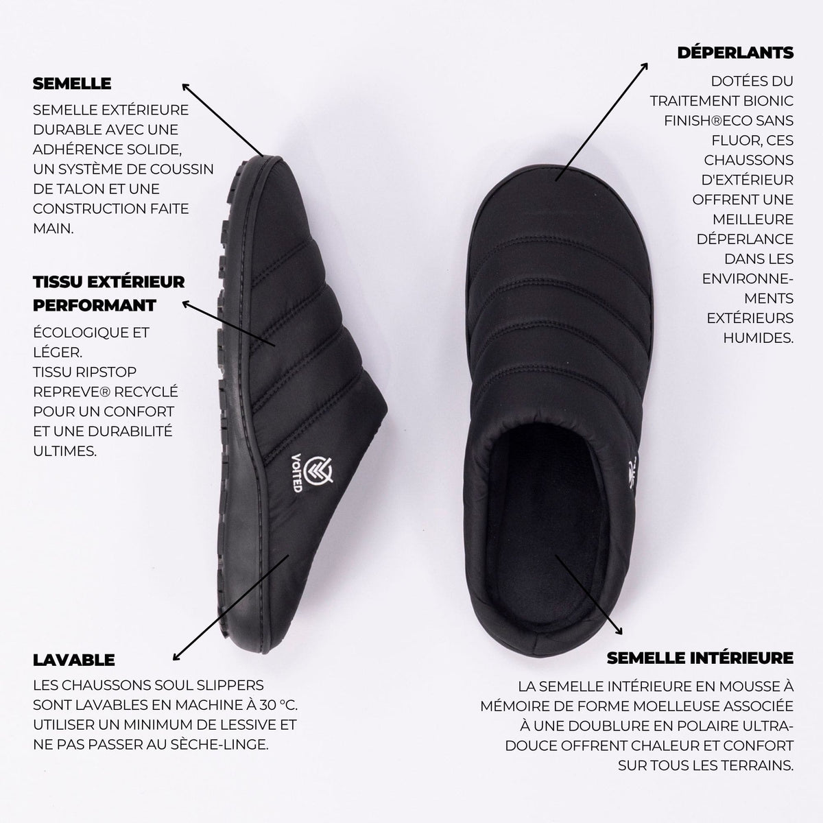 VOITED Soul Slipper - Lightweight, Indoor/Outdoor Camping Slippers - Black