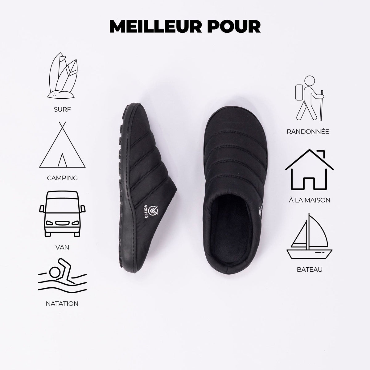 VOITED Soul Slipper - Lightweight, Indoor/Outdoor Camping Slippers - Black