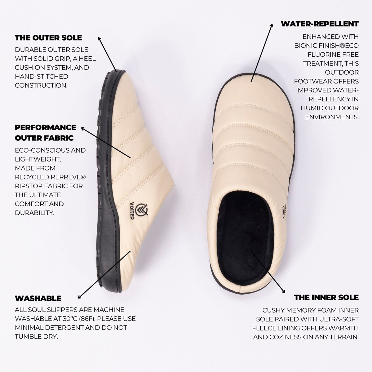 VOITED Soul Slipper - Lightweight, Indoor/Outdoor Camping Slippers - Sand