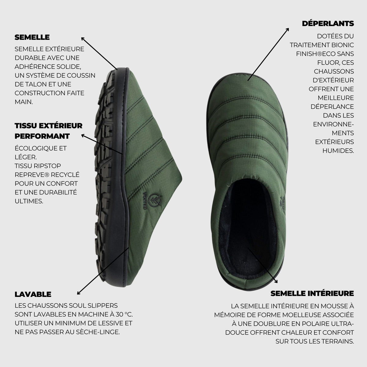 VOITED Soul Slipper - Lightweight, Indoor/Outdoor Camping Slippers - Tree Green