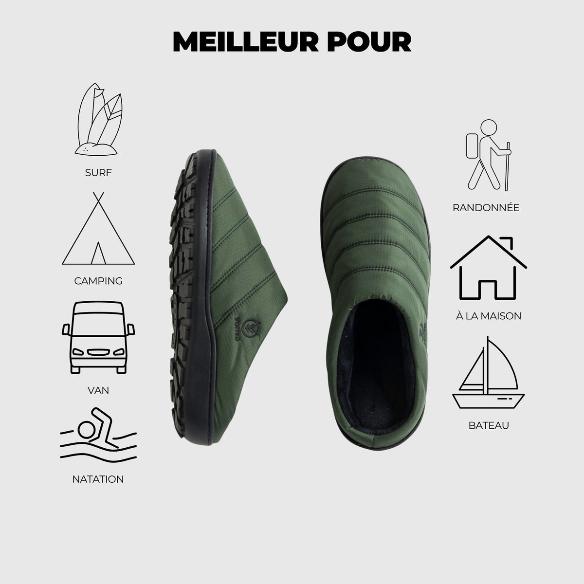 VOITED Soul Slipper - Lightweight, Indoor/Outdoor Camping Slippers - Tree Green